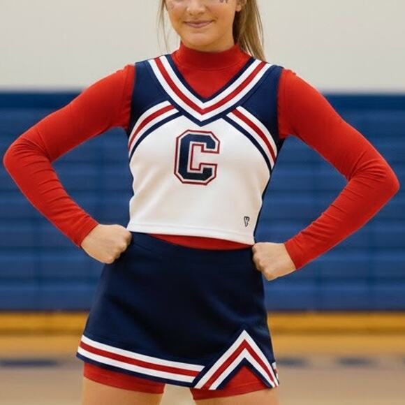 Chasse Cheer Adult Medium all red long sleeve crop top dance zipper back - Picture 9 of 9